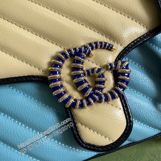 Gucci新款手提女包 古馳GG Marmont系列手袋 Gucci藍色和紅色絎縫皮革拼色女包 583571  ydg3175